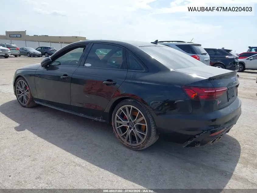 2021 Audi S4 Premium Plus Tfsi Quattro Tiptronic VIN: WAUB4AF47MA020403 Lot: 45531383