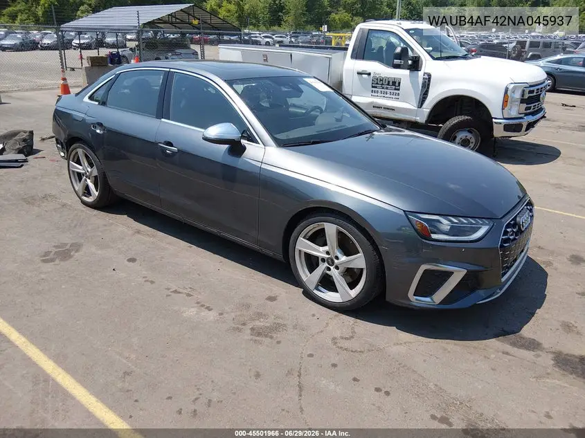 2022 Audi S4 Premium Plus Tfsi Quattro Tiptronic VIN: WAUB4AF42NA045937 Lot: 45501966