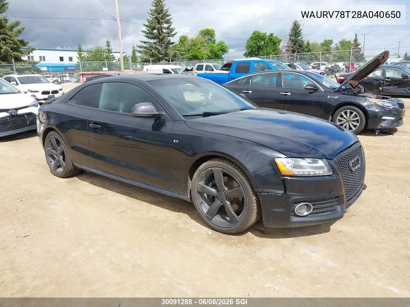 2008 Audi S5 Quattro VIN: WAURV78T28A040650 Lot: 30091288