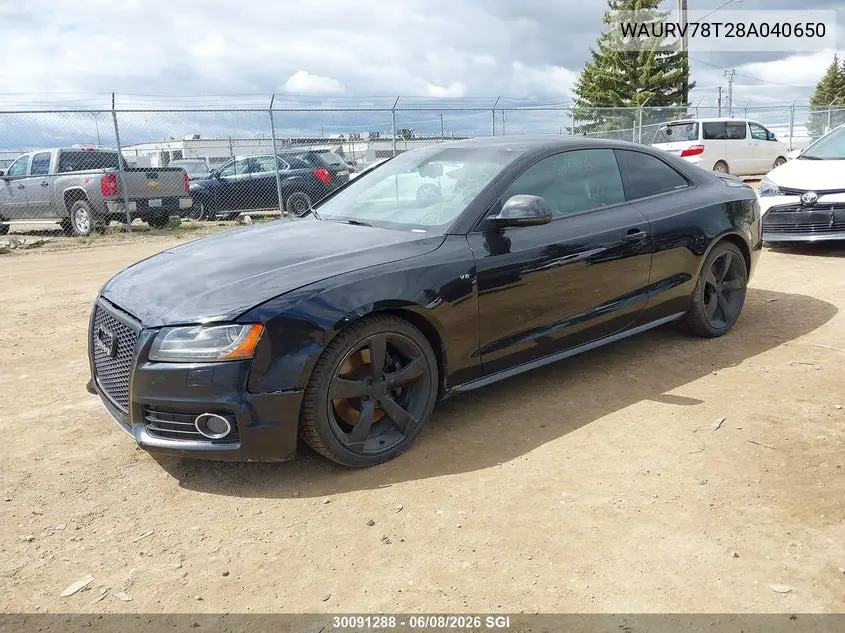 2008 Audi S5 Quattro VIN: WAURV78T28A040650 Lot: 30091288