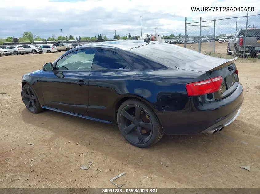 2008 Audi S5 Quattro VIN: WAURV78T28A040650 Lot: 30091288