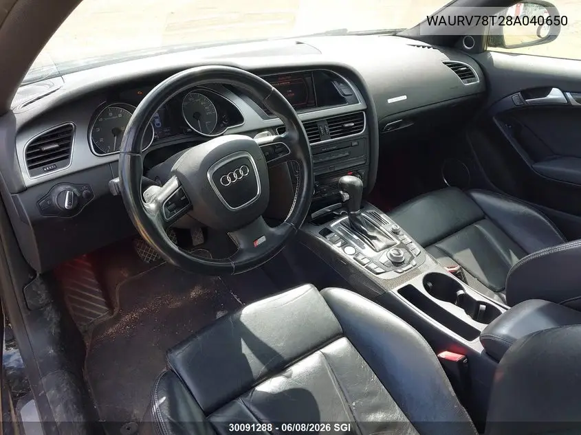 2008 Audi S5 Quattro VIN: WAURV78T28A040650 Lot: 30091288