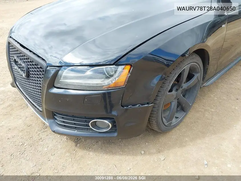2008 Audi S5 Quattro VIN: WAURV78T28A040650 Lot: 30091288