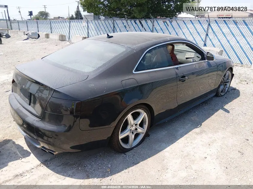 2009 Audi S5 4.2L VIN: WAURV78T89A043828 Lot: 45584225