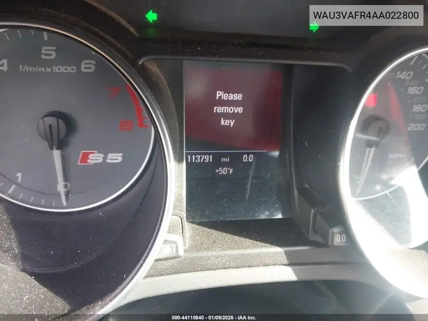 2010 Audi S5 4.2 Premium Plus VIN: WAU3VAFR4AA022800 Lot: 44110840