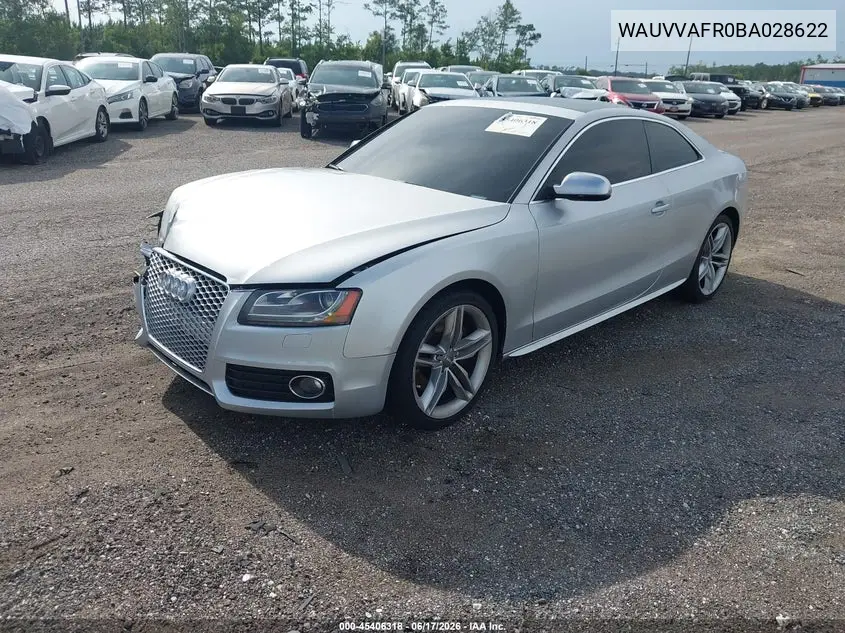 2011 Audi S5 4.2 Premium Plus VIN: WAUVVAFR0BA028622 Lot: 45406318