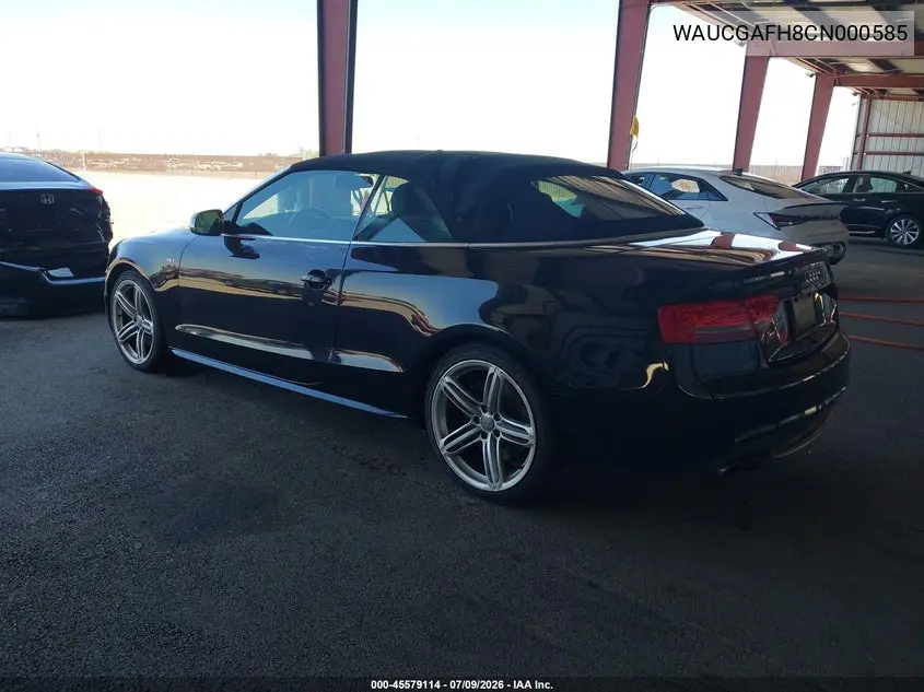2012 Audi S5 Premium Plus VIN: WAUCGAFH8CN000585 Lot: 45579114