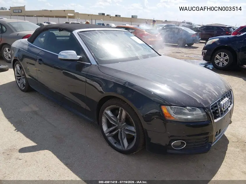 2012 Audi S5 3.0 Premium Plus VIN: WAUCGAFH0CN003514 Lot: 45611419