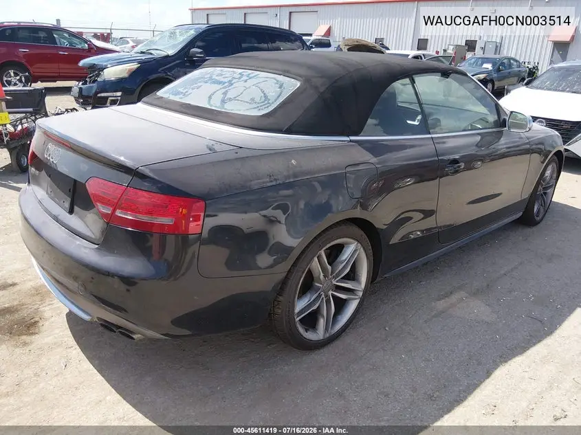 2012 Audi S5 3.0 Premium Plus VIN: WAUCGAFH0CN003514 Lot: 45611419