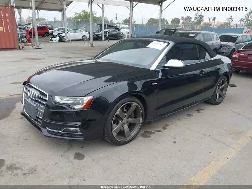2017 Audi S5 3.0T VIN: WAUC4AFH9HN003415 Lot: 45138436
