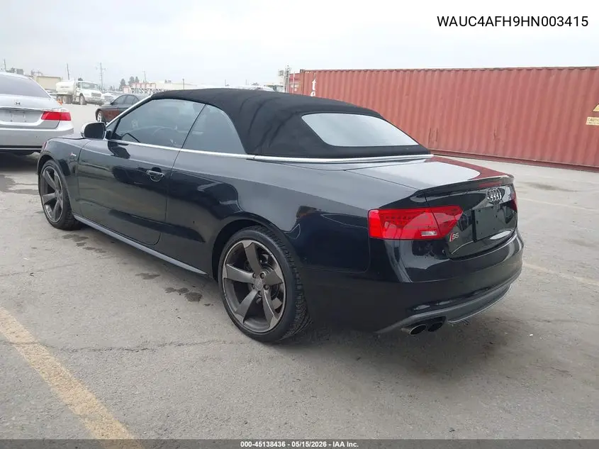 2017 Audi S5 3.0T VIN: WAUC4AFH9HN003415 Lot: 45138436