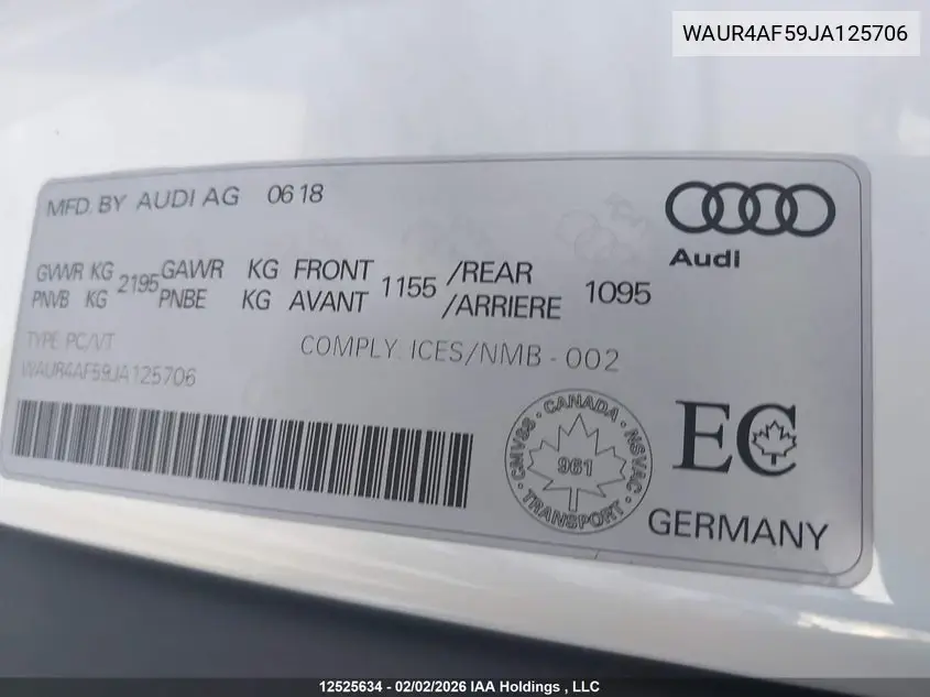2018 Audi S5 3.0T Technik VIN: WAUR4AF59JA125706 Lot: 12525634