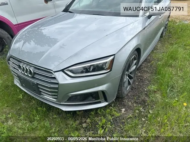2018 Audi S5 3.0T Quattro VIN: WAUC4CF51JA057791 Lot: 20260933