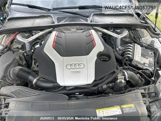 2018 Audi S5 3.0T Quattro VIN: WAUC4CF51JA057791 Lot: 20260933