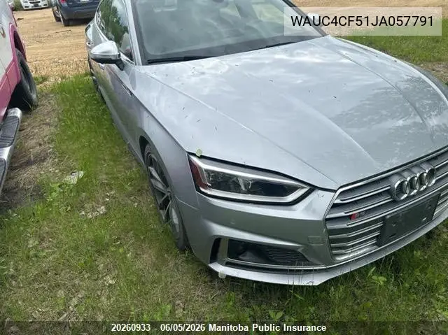 2018 Audi S5 3.0T Quattro VIN: WAUC4CF51JA057791 Lot: 20260933