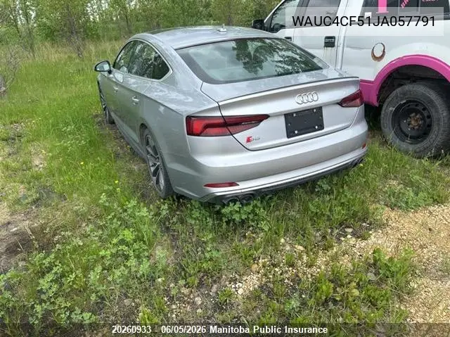 2018 Audi S5 3.0T Quattro VIN: WAUC4CF51JA057791 Lot: 20260933