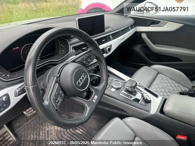 2018 Audi S5 3.0T Quattro VIN: WAUC4CF51JA057791 Lot: 20260933