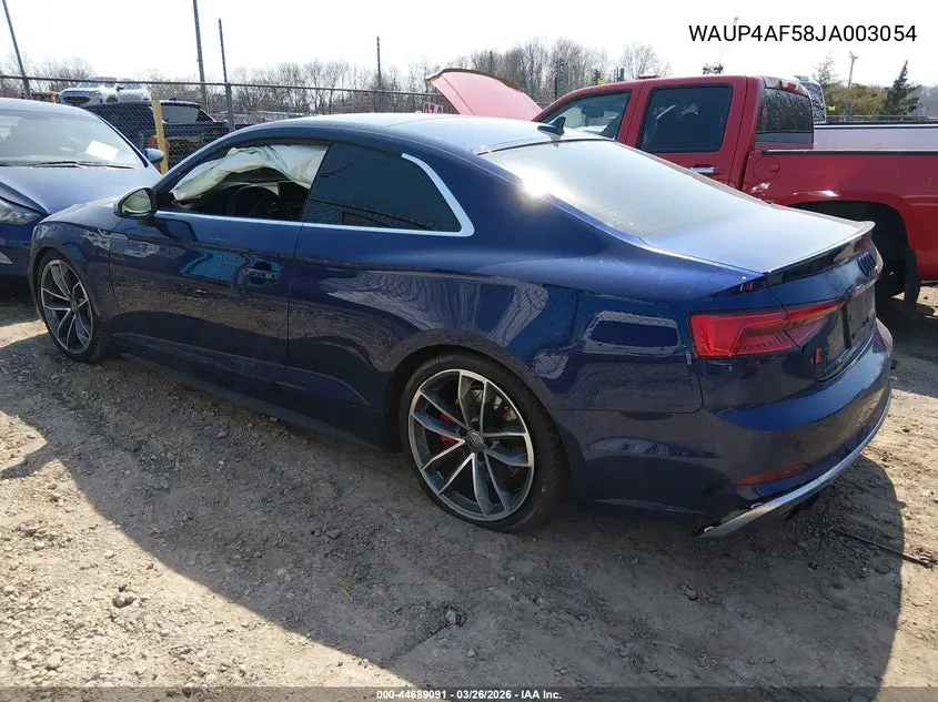 2018 Audi S5 3.0T Premium Plus VIN: WAUP4AF58JA003054 Lot: 44689091