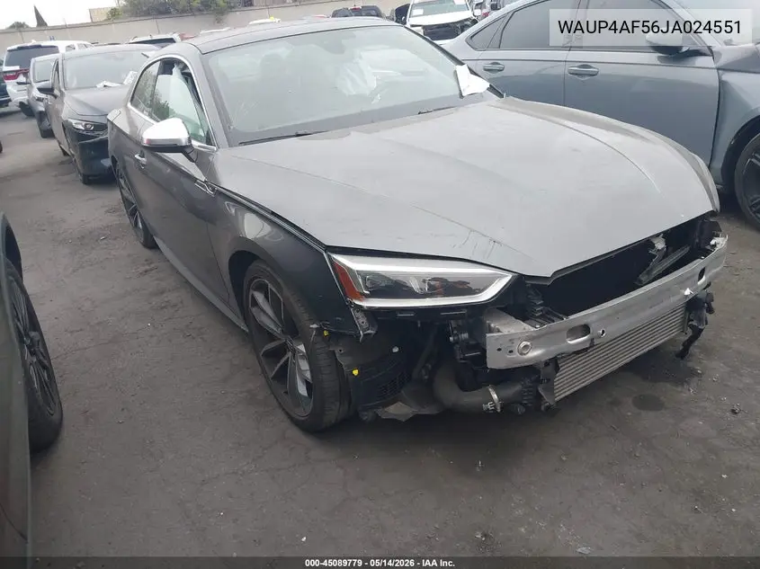 2018 Audi S5 3.0T Premium Plus VIN: WAUP4AF56JA024551 Lot: 45089779