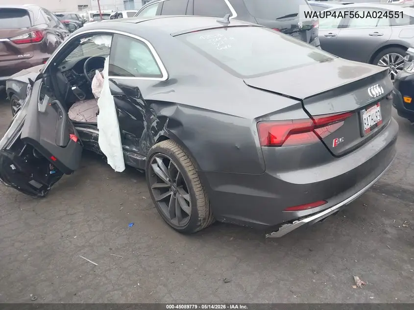 2018 Audi S5 3.0T Premium Plus VIN: WAUP4AF56JA024551 Lot: 45089779