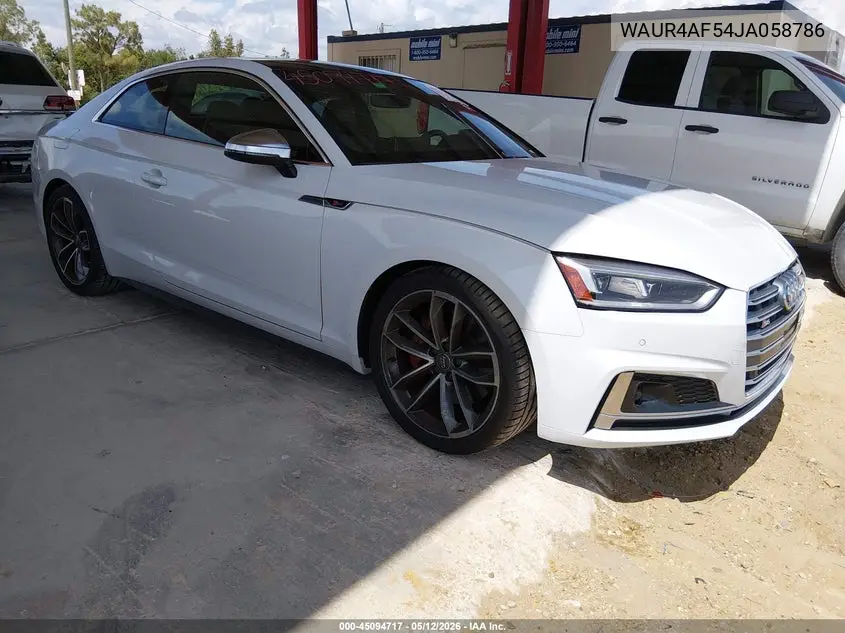2018 Audi S5 3.0T Premium Plus VIN: WAUR4AF54JA058786 Lot: 45094717