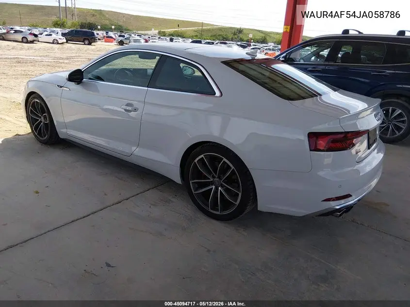 2018 Audi S5 3.0T Premium Plus VIN: WAUR4AF54JA058786 Lot: 45094717