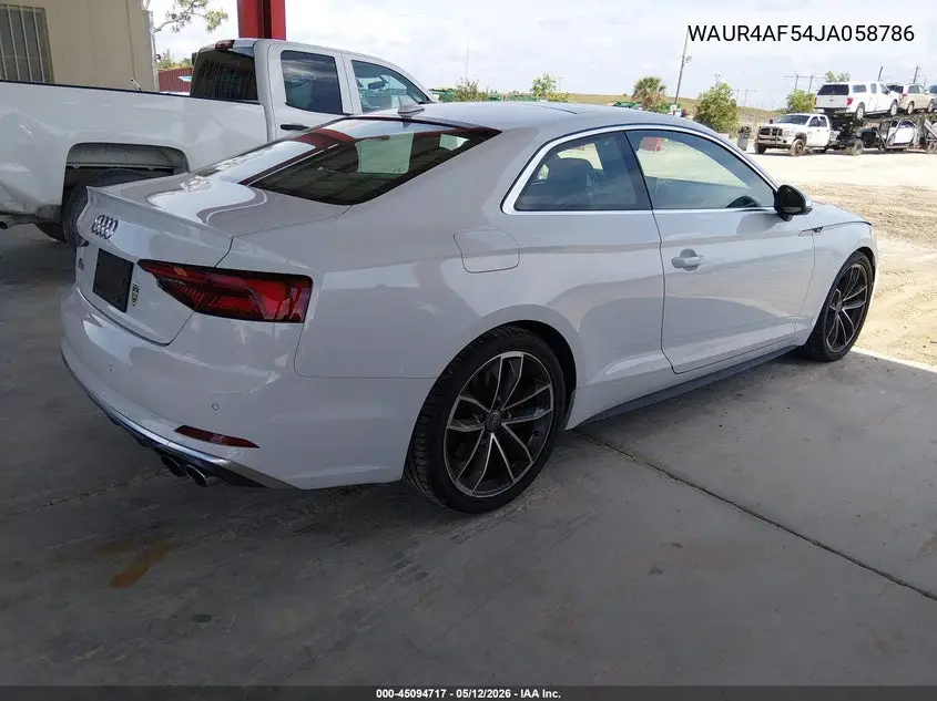 2018 Audi S5 3.0T Premium Plus VIN: WAUR4AF54JA058786 Lot: 45094717