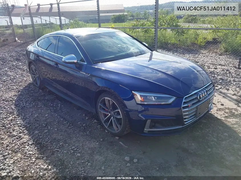 2018 Audi S5 3.0T Premium Plus VIN: WAUC4CF51JA011412 Lot: 45365508