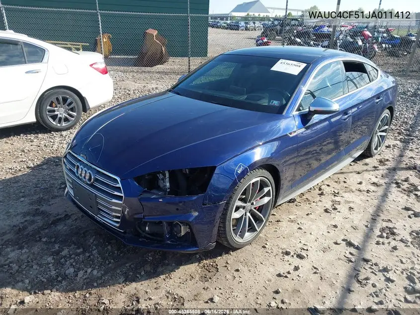 2018 Audi S5 3.0T Premium Plus VIN: WAUC4CF51JA011412 Lot: 45365508