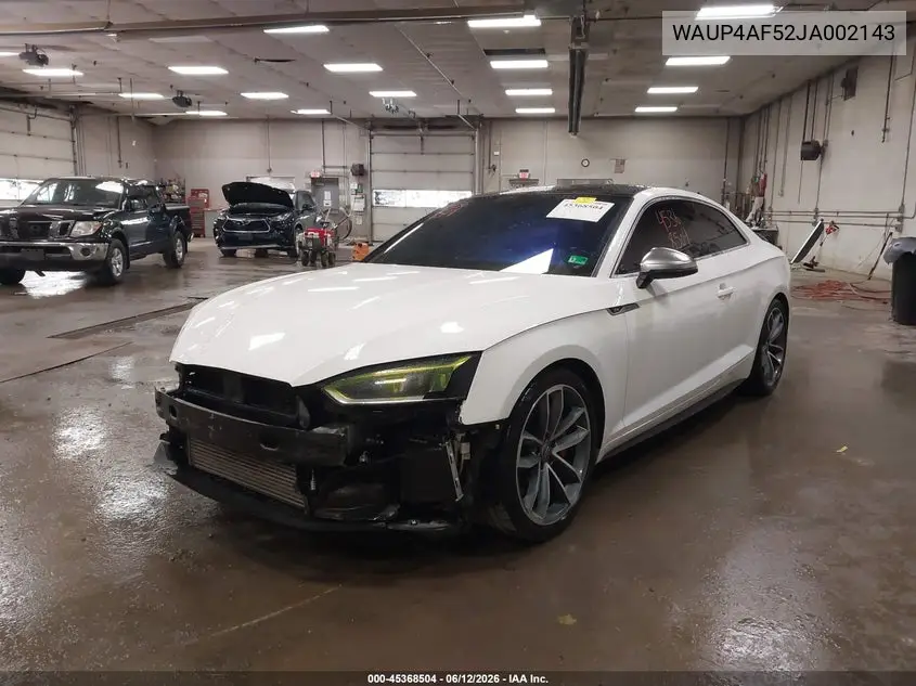 2018 Audi S5 3.0T Premium Plus VIN: WAUP4AF52JA002143 Lot: 45368504