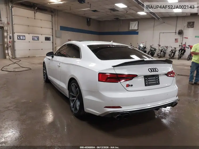 2018 Audi S5 3.0T Premium Plus VIN: WAUP4AF52JA002143 Lot: 45368504