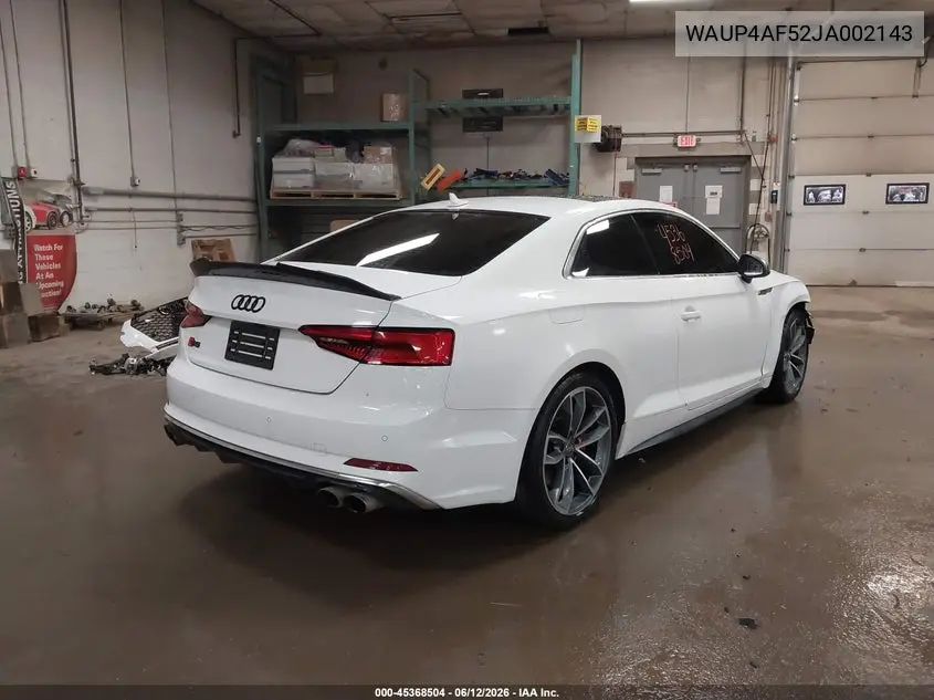 2018 Audi S5 3.0T Premium Plus VIN: WAUP4AF52JA002143 Lot: 45368504