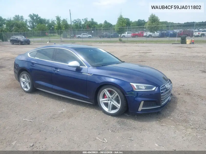 2018 Audi S5 3.0T Premium Plus VIN: WAUB4CF59JA011802 Lot: 45439831