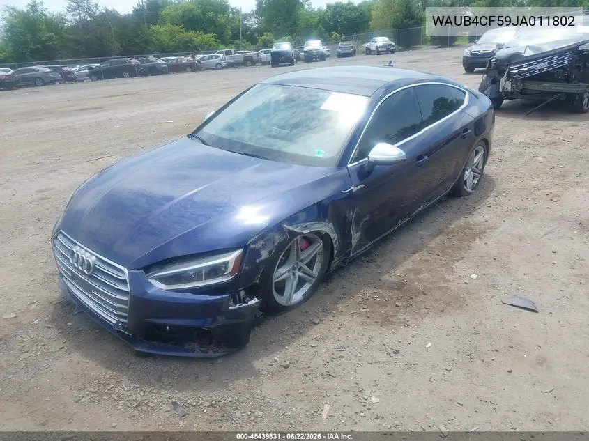 2018 Audi S5 3.0T Premium Plus VIN: WAUB4CF59JA011802 Lot: 45439831