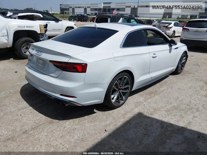 2018 Audi S5 3.0T Premium Plus VIN: WAUP4AF55JA024380 Lot: 45509564