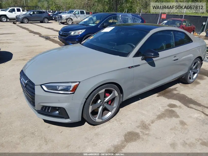 2019 Audi S5 3.0T Premium VIN: WAUR4AF50KA067812 Lot: 44883933