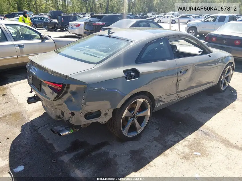 2019 Audi S5 3.0T Premium VIN: WAUR4AF50KA067812 Lot: 44883933