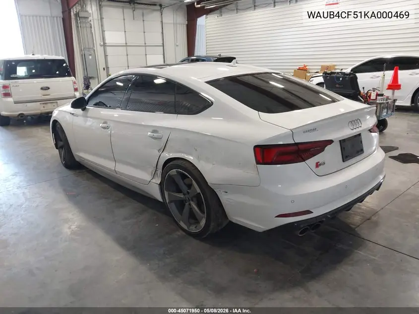 2019 Audi S5 3.0T Premium VIN: WAUB4CF51KA000469 Lot: 45071950