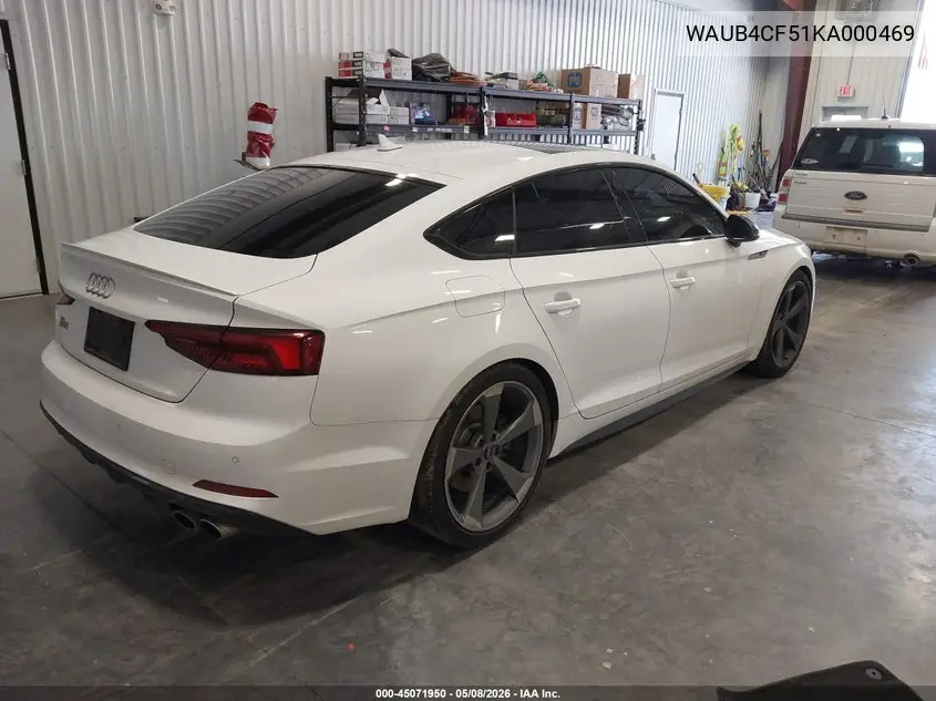 2019 Audi S5 3.0T Premium VIN: WAUB4CF51KA000469 Lot: 45071950