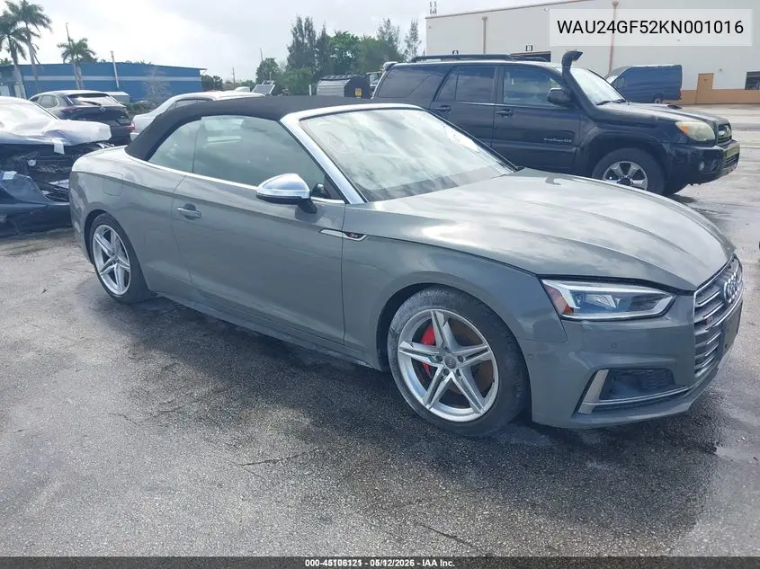2019 Audi S5 3.0T Premium Plus VIN: WAU24GF52KN001016 Lot: 45106121