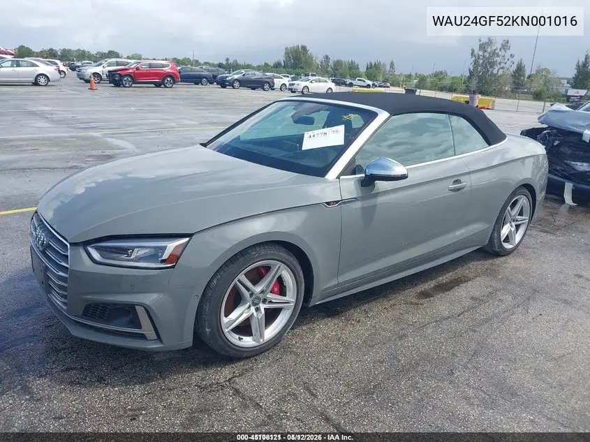 2019 Audi S5 3.0T Premium Plus VIN: WAU24GF52KN001016 Lot: 45106121