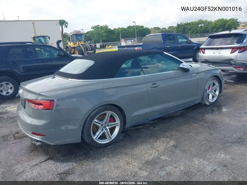 2019 Audi S5 3.0T Premium Plus VIN: WAU24GF52KN001016 Lot: 45106121
