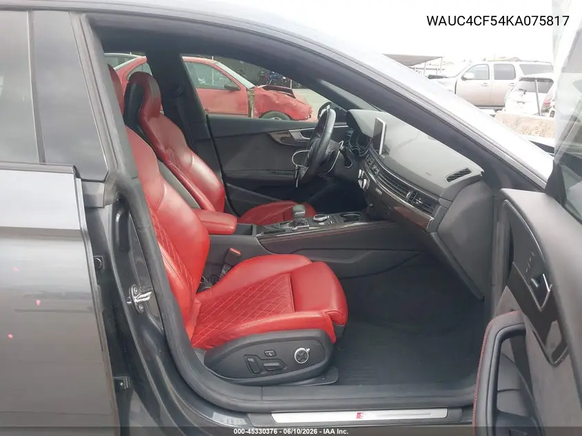 2019 Audi S5 3.0T Premium VIN: WAUC4CF54KA075817 Lot: 45330376