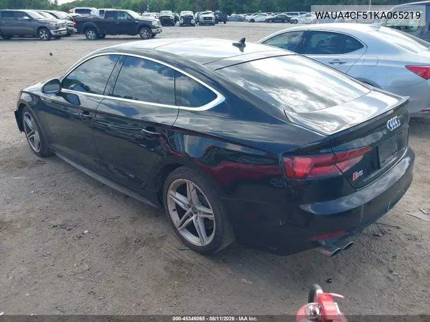 2019 Audi S5 3.0T Premium VIN: WAUA4CF51KA065219 Lot: 45346065
