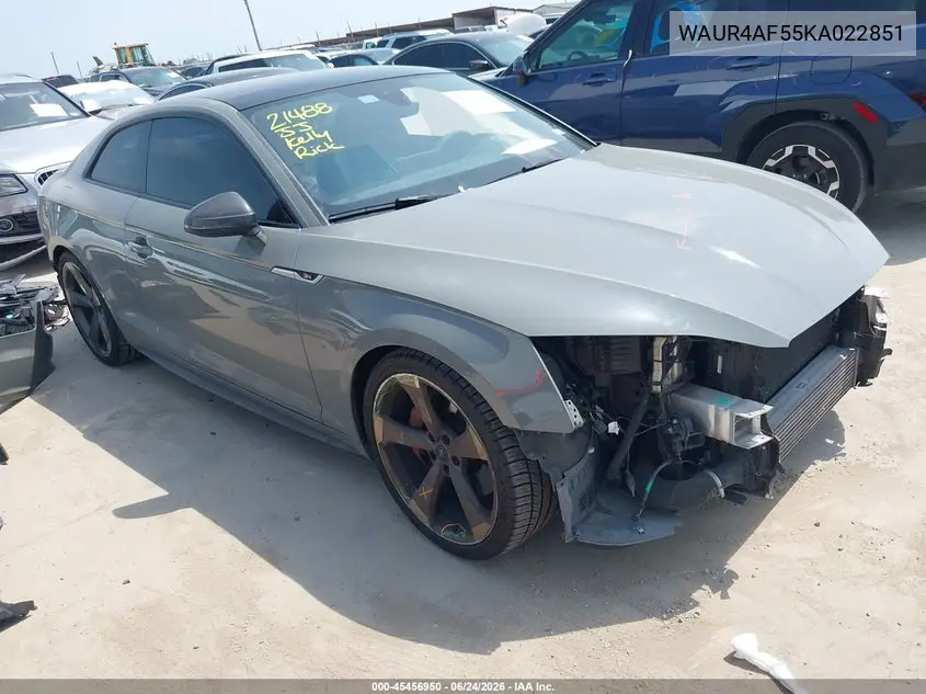 2019 Audi S5 3.0T Premium VIN: WAUR4AF55KA022851 Lot: 45456950