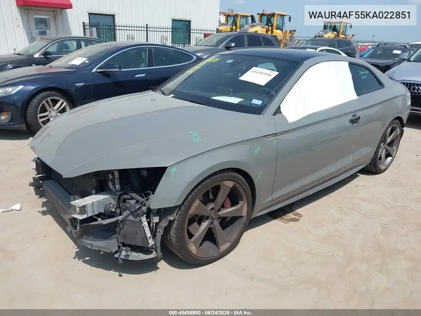 2019 Audi S5 3.0T Premium VIN: WAUR4AF55KA022851 Lot: 45456950