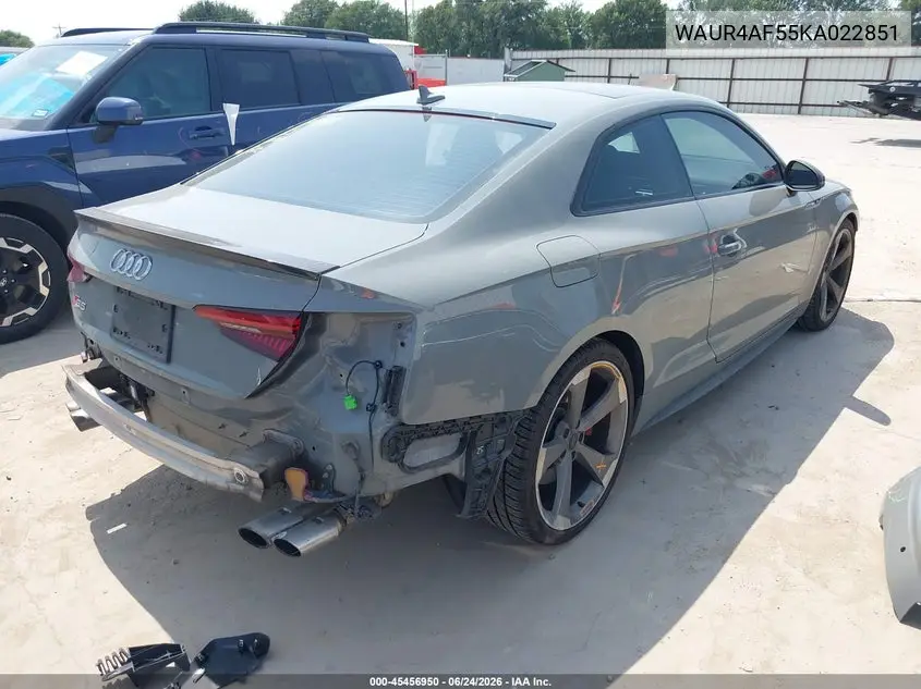 2019 Audi S5 3.0T Premium VIN: WAUR4AF55KA022851 Lot: 45456950