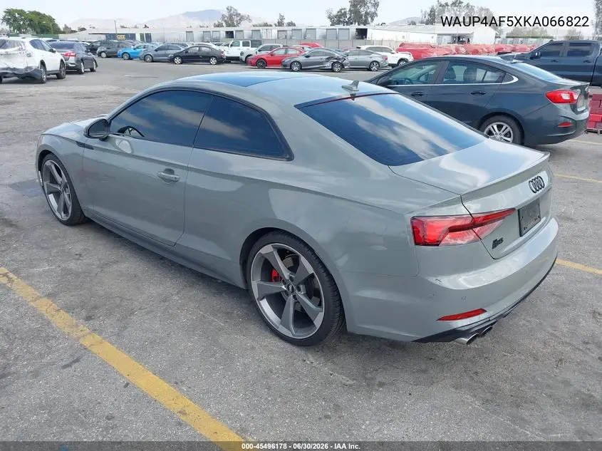 2019 Audi S5 3.0T Premium VIN: WAUP4AF5XKA066822 Lot: 45496178