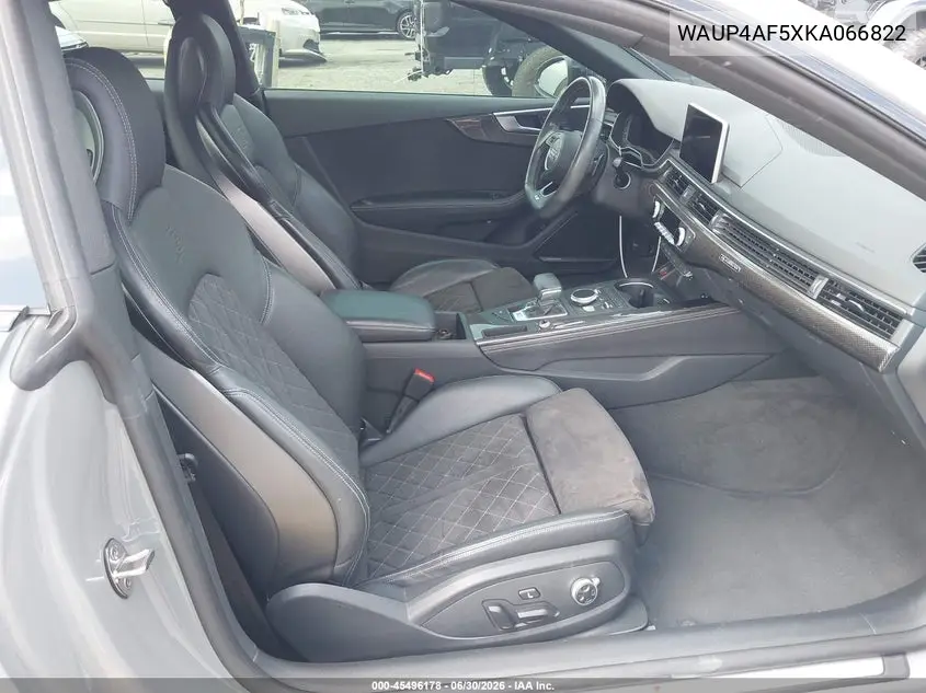 2019 Audi S5 3.0T Premium VIN: WAUP4AF5XKA066822 Lot: 45496178