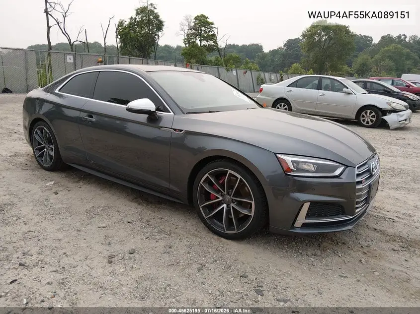 2019 Audi S5 3.0T Premium VIN: WAUP4AF55KA089151 Lot: 45625195